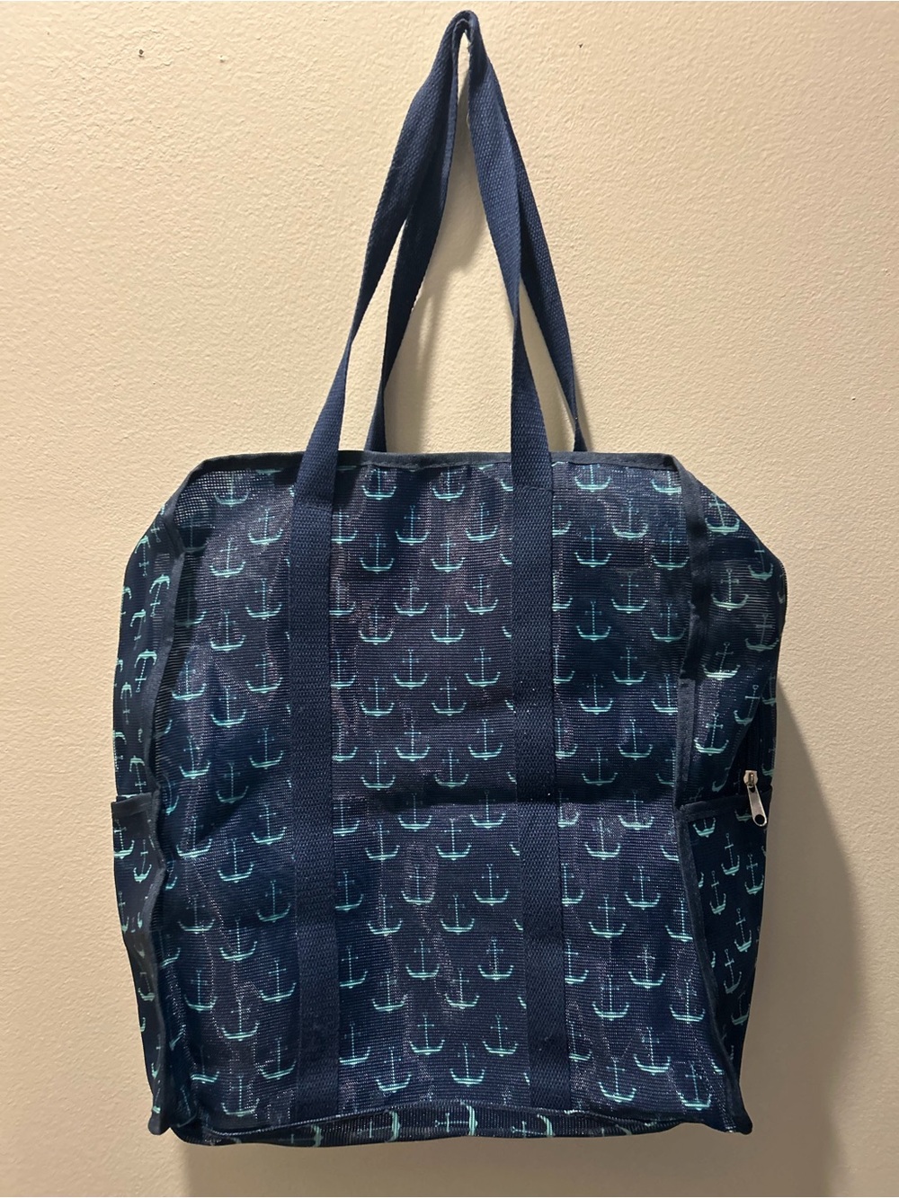 Navy Anchor Print Beach Bag